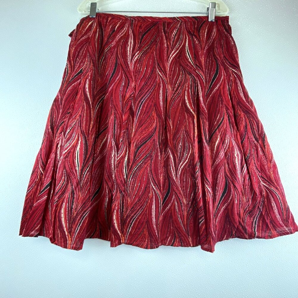 VTG Womens 14 Red Black Western Cowgirl Flat Panel-Pleated Flowy Skirt
